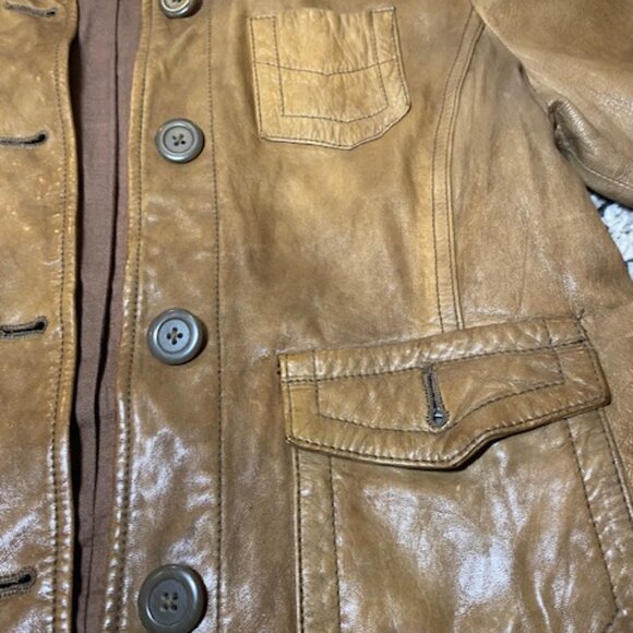 Vintage Y2K GAP Genuine Leather Tan Moto Jacket, SUPER soft Women Size Medium - Picture 2 of 11